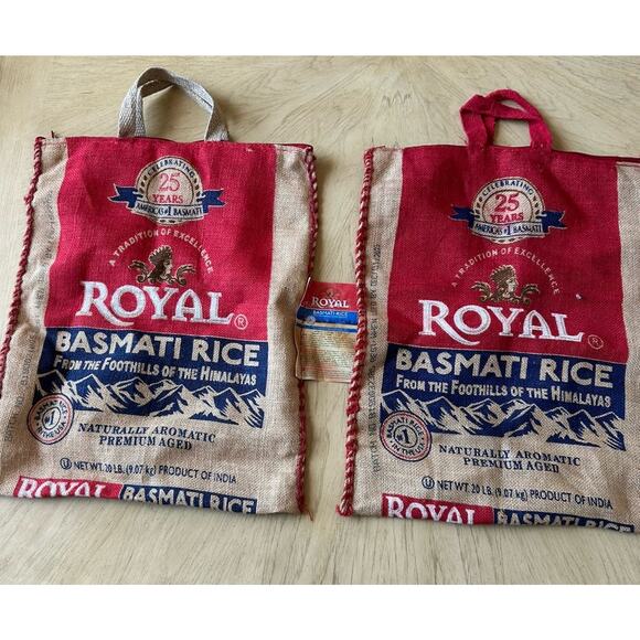 NWT Royal Basmati Rice Bag 20lbs Burlap Handles Zipper Heavy Duty 25th Lot Of 2 - Picture 4 of 8
